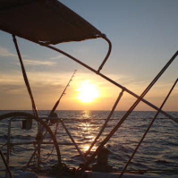 Sunset in the middle of the sea